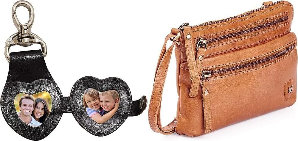 5943 Mustard Multi-wax Heart Shape Leather Crossbody Handbag & Pouch, 6' x